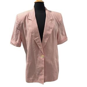 VTG Blair Striped Pink Plus Size Women's Short Sleeve Blazer-size 16